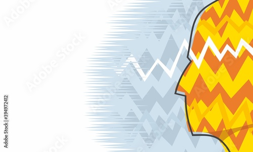 single head profile under stress as zigzag cartoon static attacks mental health wellbeing with copy area