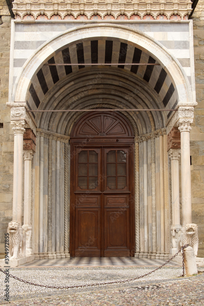 Bergamo (Italy). Architectural detail of access door in the Basilica of Santa Maria Maggiore in the city of Bergamo