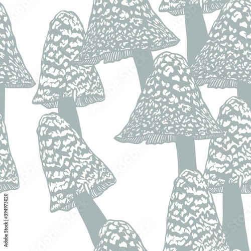 Hand drawn vector pattern. Seamless pattern with mushrooms. Creative black contour art work. Hand drawn illustration mushrooms. Nature seamless pattern. Hand drawn illustration mushrooms