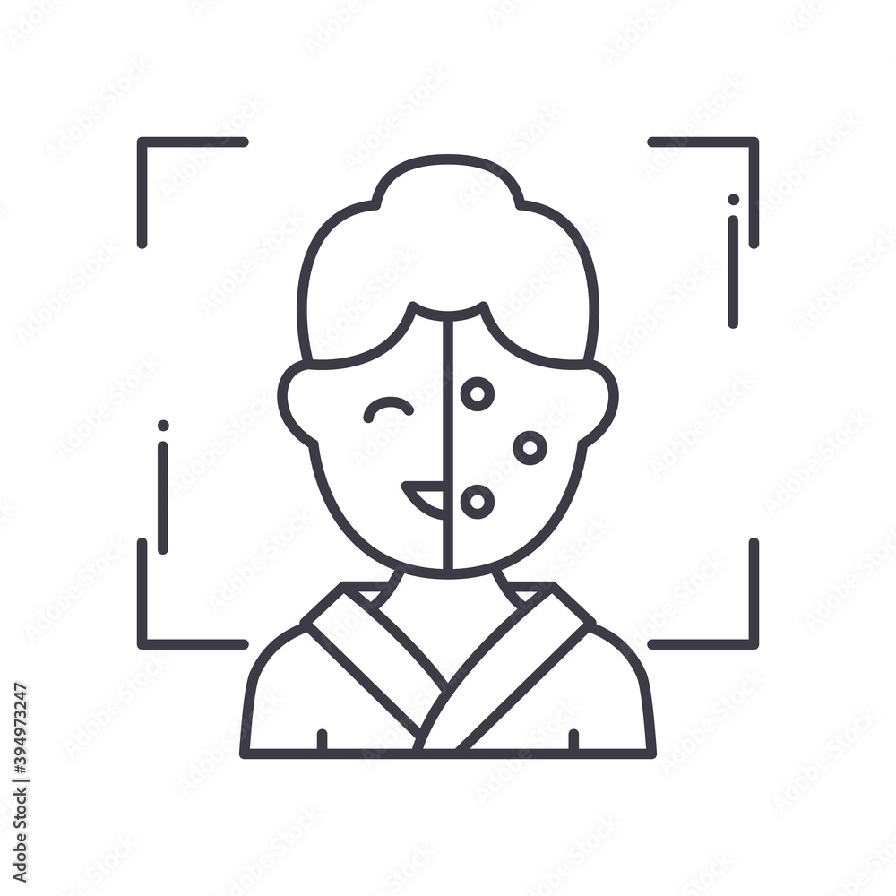 Face recognition icon, linear isolated illustration, thin line vector, web design sign, outline concept symbol with editable stroke on white background.