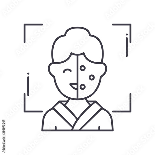 Face recognition icon, linear isolated illustration, thin line vector, web design sign, outline concept symbol with editable stroke on white background.