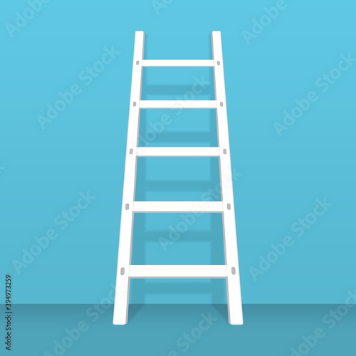 Wooden ladder with shadow stand near wall. Wood step ladders stand near white wall. Vector illustration in modern flat style  isolated on white background. EPS 10.