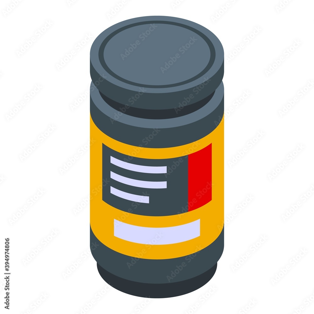 Sport nutrition capsule jar icon. Isometric of sport nutrition capsule jar vector icon for web design isolated on white background