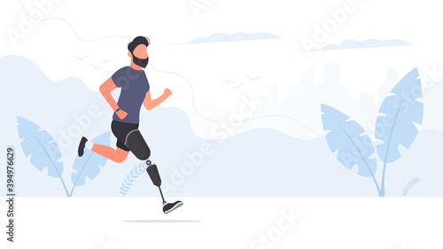 A man with a prosthetic leg is running. Vector.