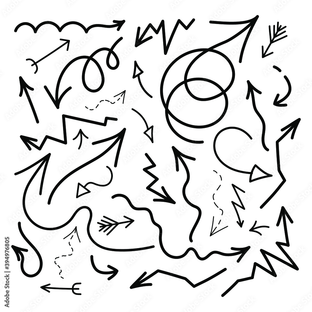 Doodle arrows. Outline vector illustration on white. Doodle arrows. Outline vector illustration on white.