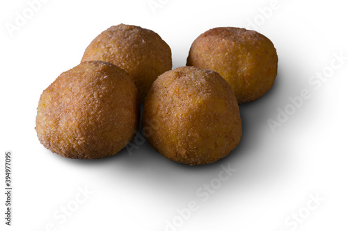 Arancini, Sicilian street food. Rice's balls with meat and vegetables.