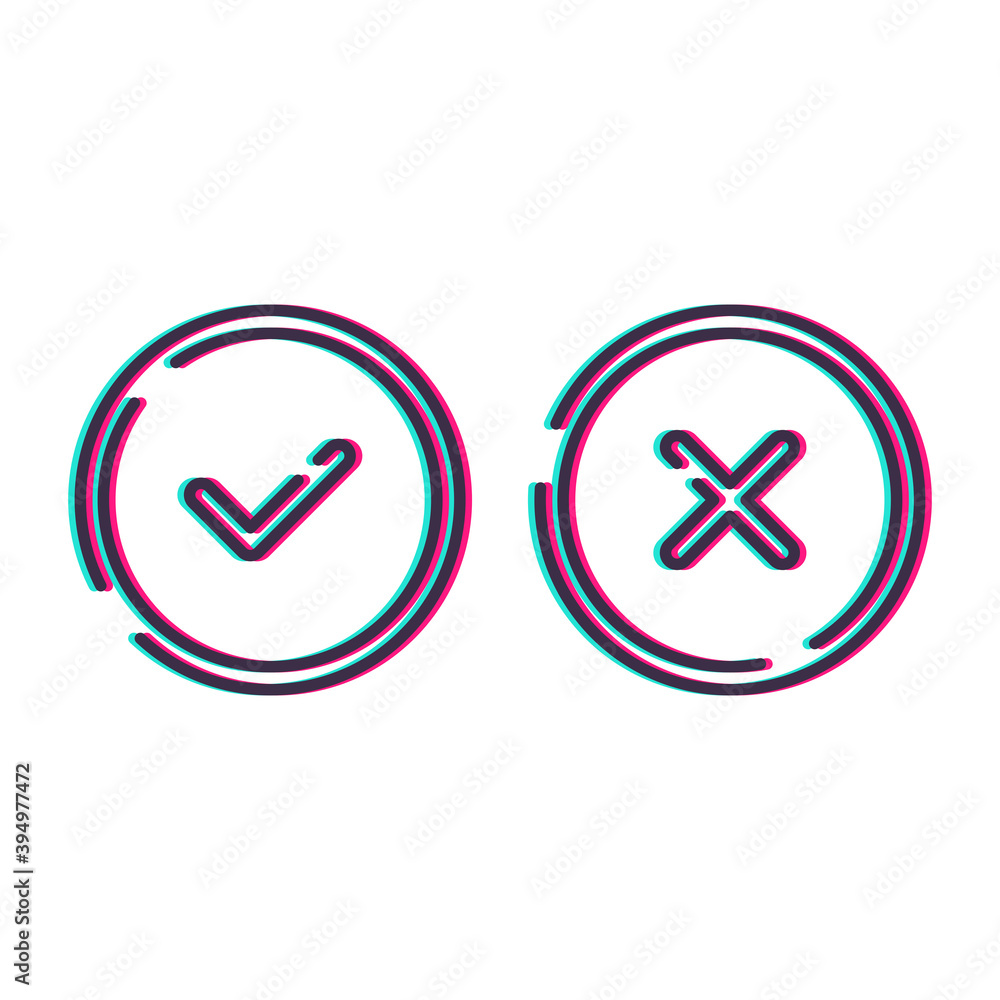 Thin line check mark icons set isolated on white background. Tick and cross checkmarks buttons in flat style. Yes or No confirm or reject signs. Thin line check mark icons set isolated on white background. Tick and cross checkmarks buttons in flat style. Yes or No confirm or reject signs.