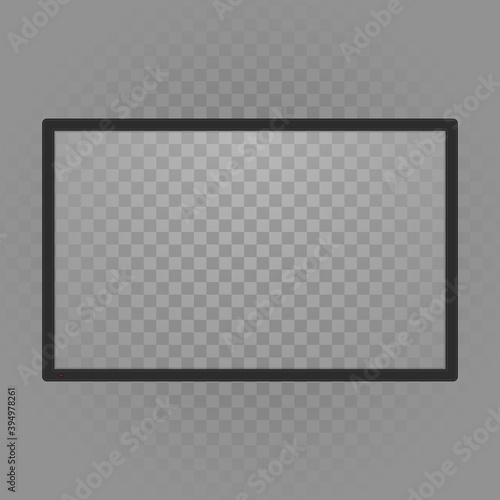 Empty tv frame with reflection and transparency screen isolated. Blank screen lcd, plasma, panel or TV for your design. Vector illustration in realistic style. EPS 10.