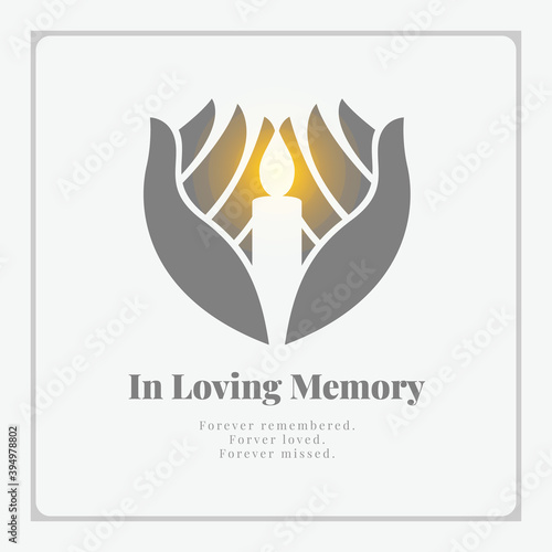 Praying Hands Holding light Candle sign and in loving memory letter vector design