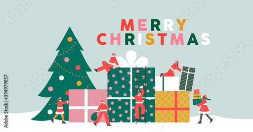 Merry Christmas santa claus people with gift box