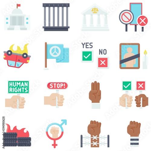 Protest related vector icon set 4, flat style