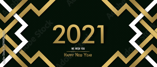 Happy New Year 2021 gold art deco frame banner