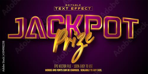 Jackpot prize text, golden color casino style editable text effect