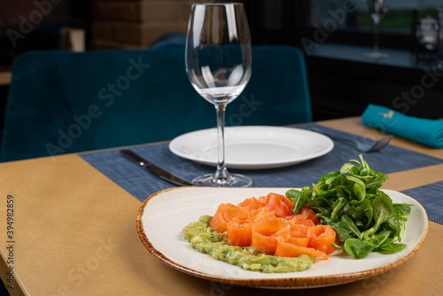 salad with salmon and caviar