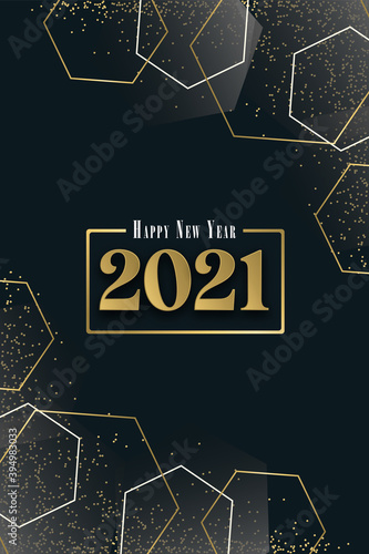 Happy New Year 2021 gold glitter frame luxury card