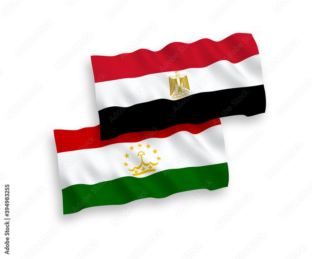National vector fabric wave flags of Tajikistan and Egypt isolated on white background. 1 to 2 proportion. National vector fabric wave flags of Tajikistan and Egypt isolated on white background. 1 to 2 proportion.