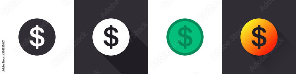 Dollar icons. Round dollar icons. Concept icons. Icons different style. Vector illustration Dollar icons. Round dollar icons. Concept icons. Icons different style. Vector illustration