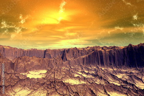 Alien Planet. Mountain. 3D rendering