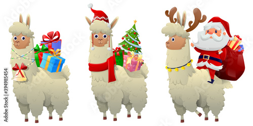 Cartoon Christmas lama set