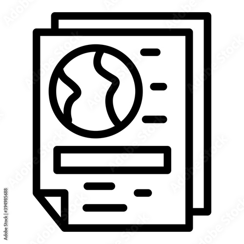 Global newspaper reportage icon. Outline global newspaper reportage vector icon for web design isolated on white background