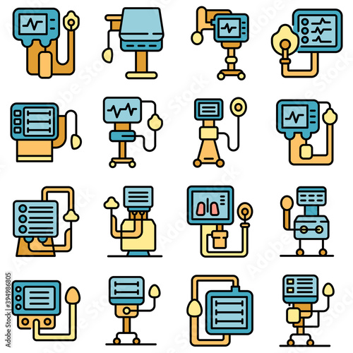 Ventilator Medical Machine icons set. Outline set of Ventilator Medical Machine vector icons thin line color flat on white