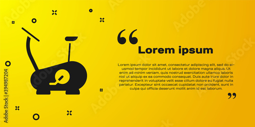 Black Stationary bicycle icon isolated on yellow background. Exercise bike. Vector.