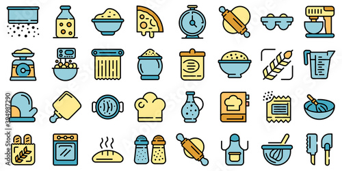 Dough icons set. Outline set of dough vector icons thin line color flat on white