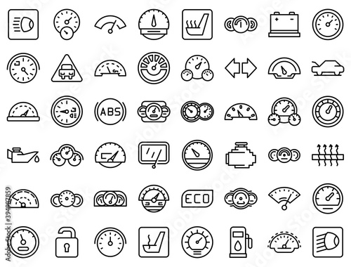 Car dashboard icons set. Outline set of car dashboard vector icons for web design isolated on white background