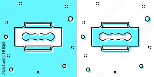 Black line Blade razor icon isolated on green and white background. Random dynamic shapes. Vector.