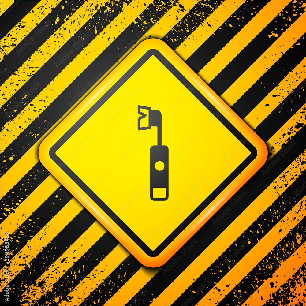Black Electric toothbrush icon isolated on yellow background. Warning sign. Vector. Black Electric toothbrush icon isolated on yellow background. Warning sign. Vector.