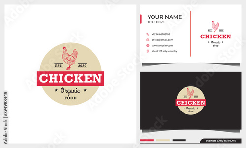 Vintage Chicken Farm Logo Design Illustration with business card template