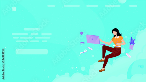 Woman in space work in laptop