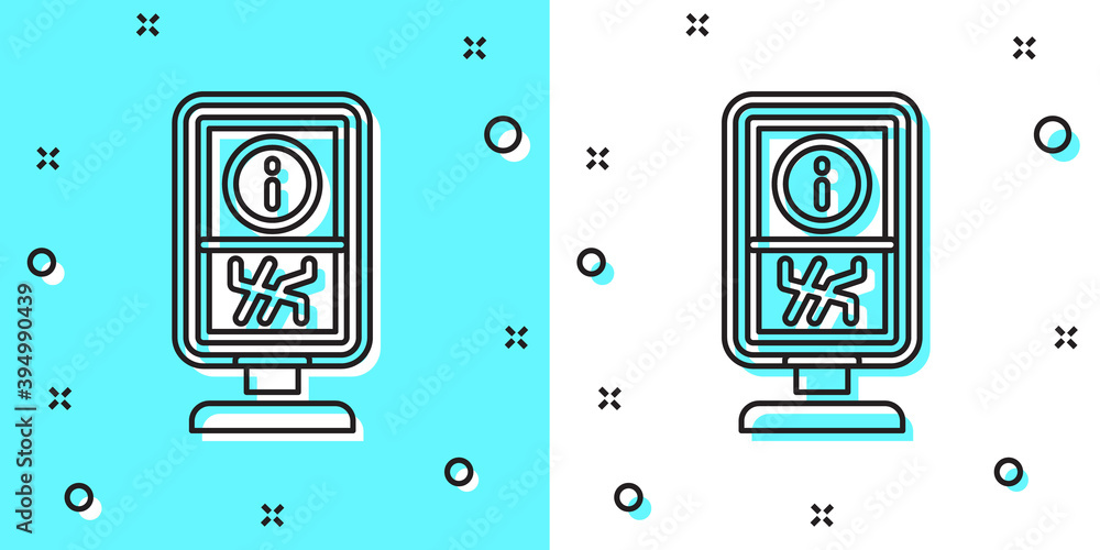 Black line Information stand icon isolated on green and white background. Random dynamic shapes. Vector. Black line Information stand icon isolated on green and white background. Random dynamic shapes. Vector.