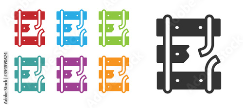 Black Broken or cracked rails on a railway icon isolated on white background. Set icons colorful. Vector.