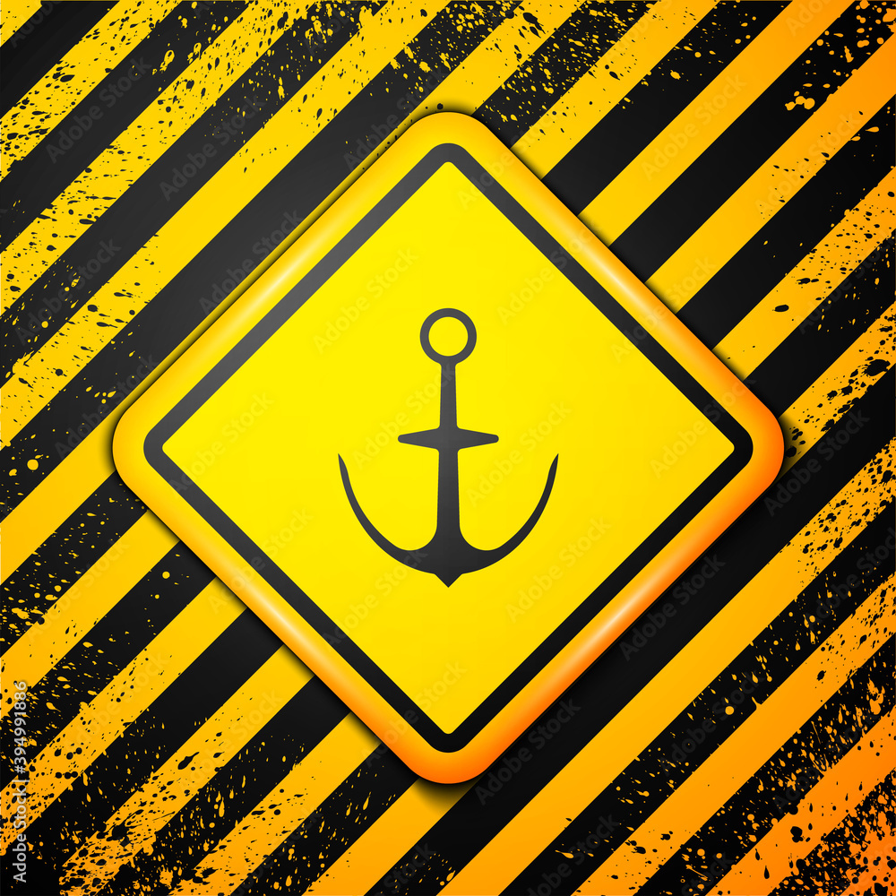Black Anchor icon isolated on yellow background. Warning sign. Vector. Black Anchor icon isolated on yellow background. Warning sign. Vector.