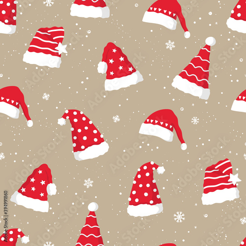 Fun hand drawn christmas seamless pattern with cute santa hats, great for textiles, banners, wallpapers, wrapping - vector design