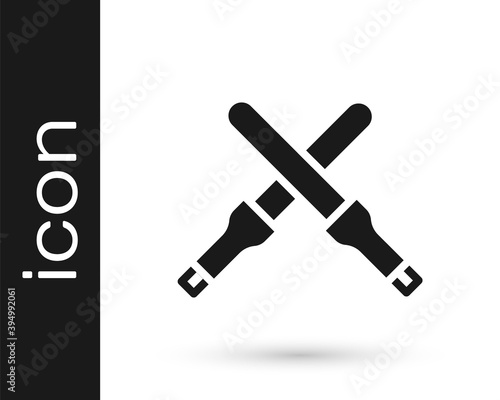 Black Marshalling wands for the aircraft icon isolated on white background. Marshaller communicated with pilot before and after flight. Vector.