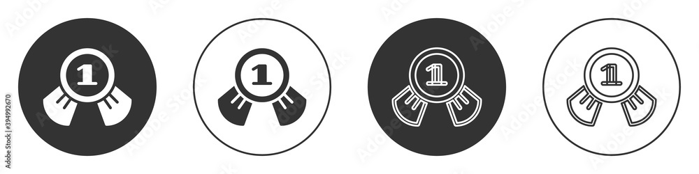 Black Medal icon isolated on white background. Winner symbol. Circle button. Vector. Black Medal icon isolated on white background. Winner symbol. Circle button. Vector.