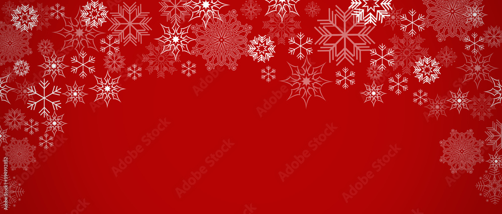 background for decoration for winter holidays. Merry Christmas and Happy New year. white snowflakes on a red background.