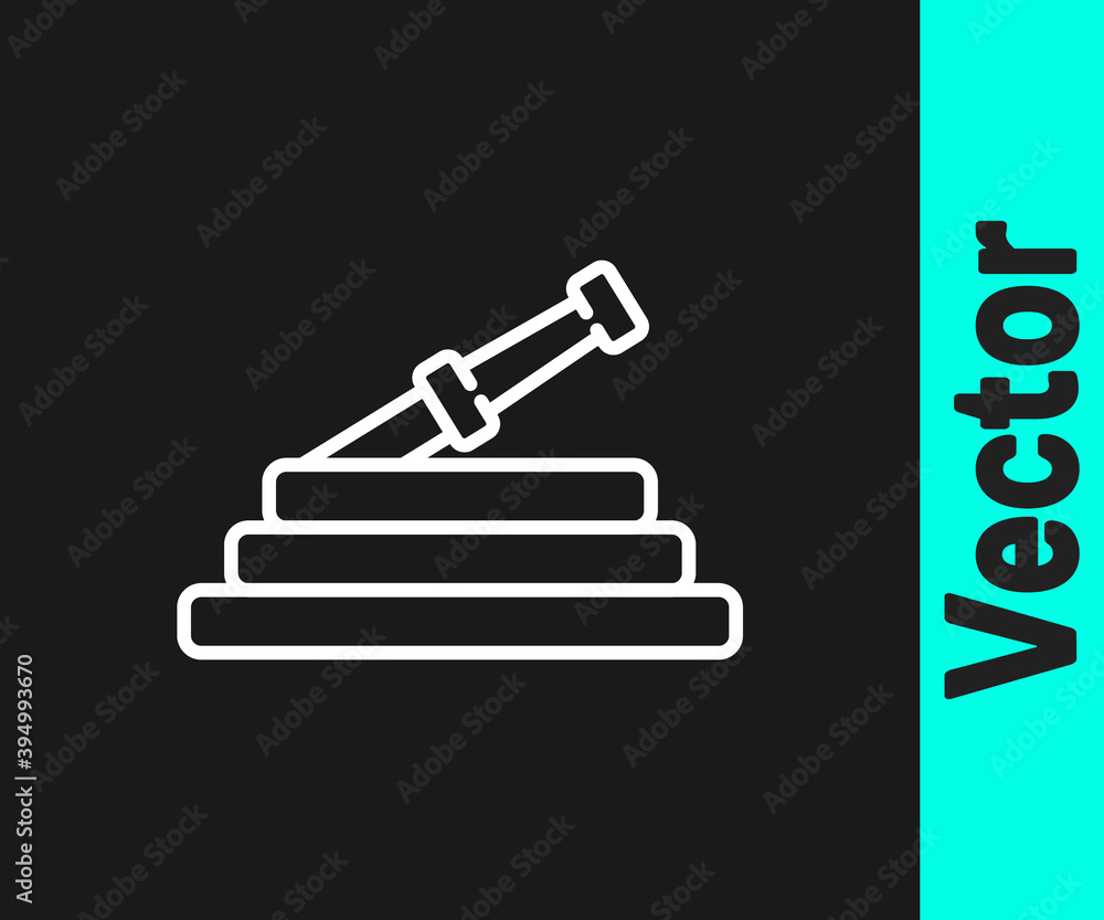 White line Garden hose or fire hose icon isolated on black background. Spray gun icon. Watering equipment. Vector Illustration. White line Garden hose or fire hose icon isolated on black background. Spray gun icon. Watering equipment. Vector Illustration.