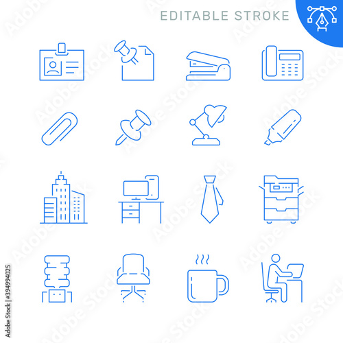 Office related icons. Editable stroke. Thin vector icon set