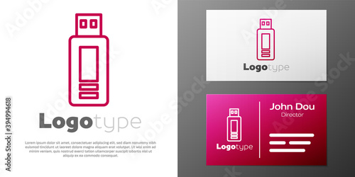 Logotype line USB flash drive icon isolated on white background. Logo design template element. Vector.