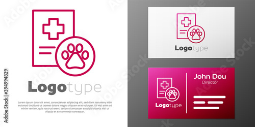 Logotype line Clipboard with medical clinical record pet icon isolated on white background. Health insurance form. Medical check marks report. Logo design template element. Vector.