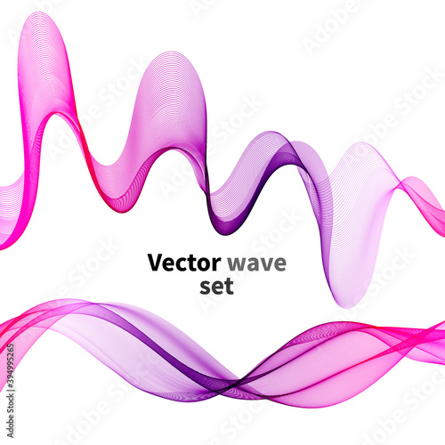 Set of purple-pink smooth wave lines, white background