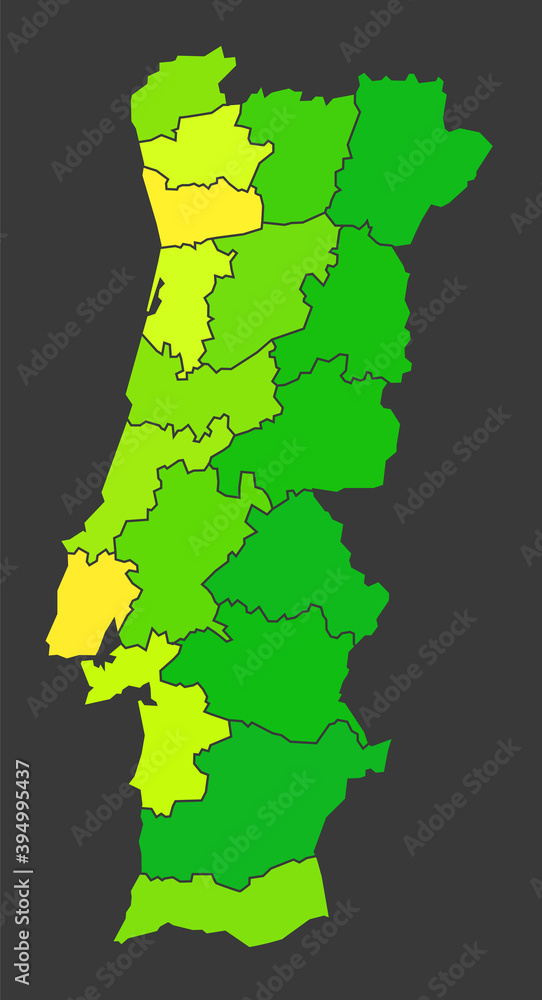 Portugal population heat map as color density illustration