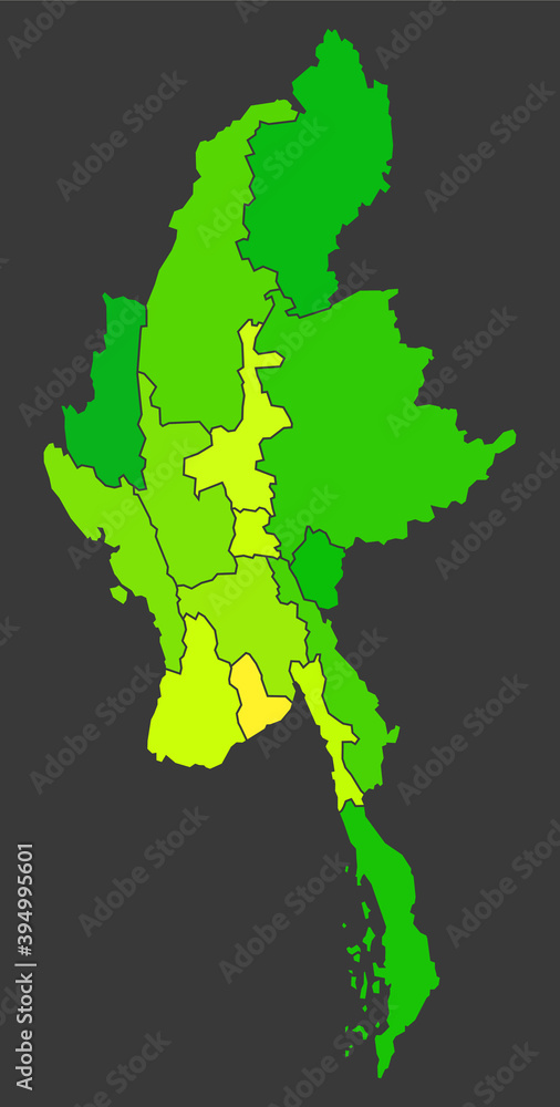 Myanmar population heat map as color density illustration