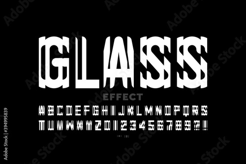 Glass mirror style modern font design, alphabet and numbers vector illustration