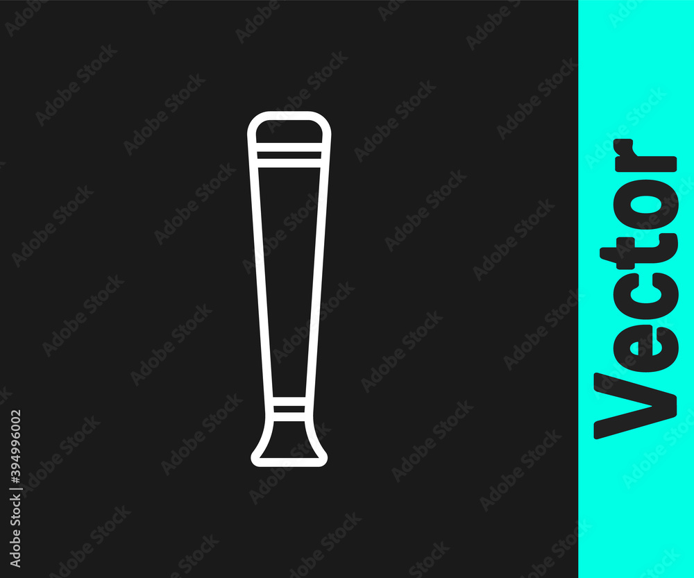 White line Police rubber baton icon isolated on black background. Rubber truncheon. Police Bat. Police equipment. Vector. White line Police rubber baton icon isolated on black background. Rubber truncheon. Police Bat. Police equipment. Vector.