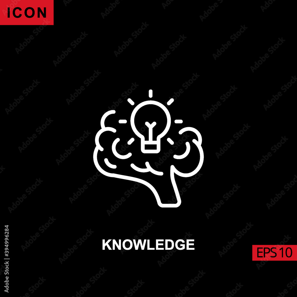 Knowledge icon outline, line, lineal or linear on black background. Knowledge icon outline, line, lineal or linear on black background.