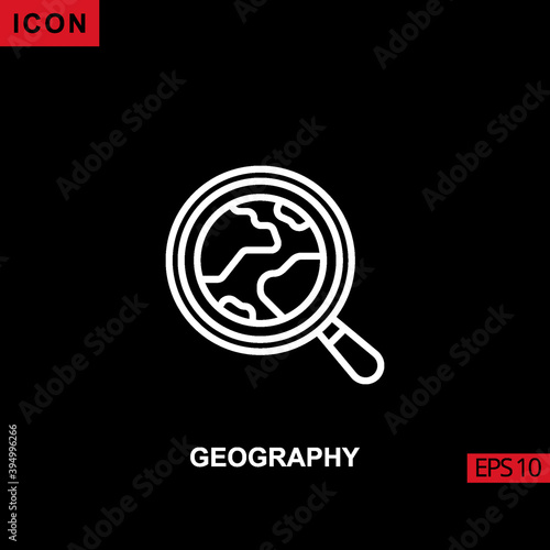 Geography icon outline, line, lineal or linear on black background